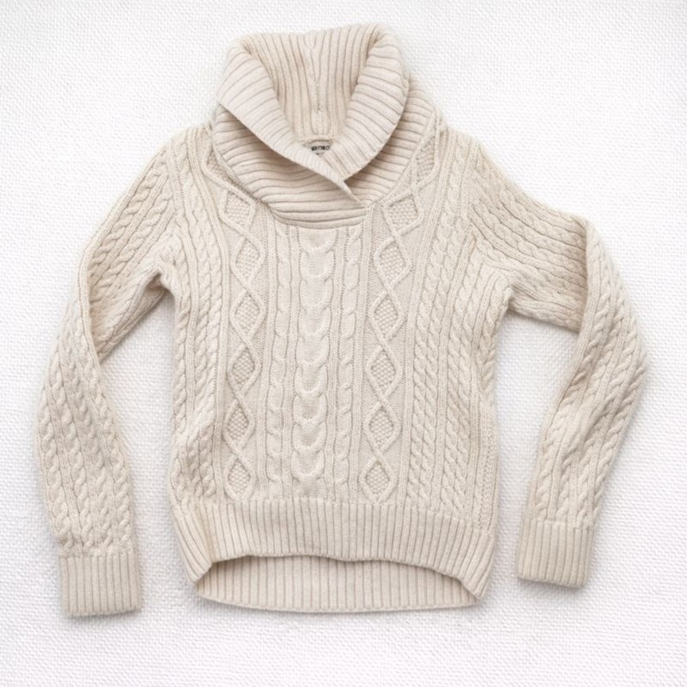 Vintage Wainscott Cable Knit Sweater Turtleneck Pullover Women's‎ Medium Beige